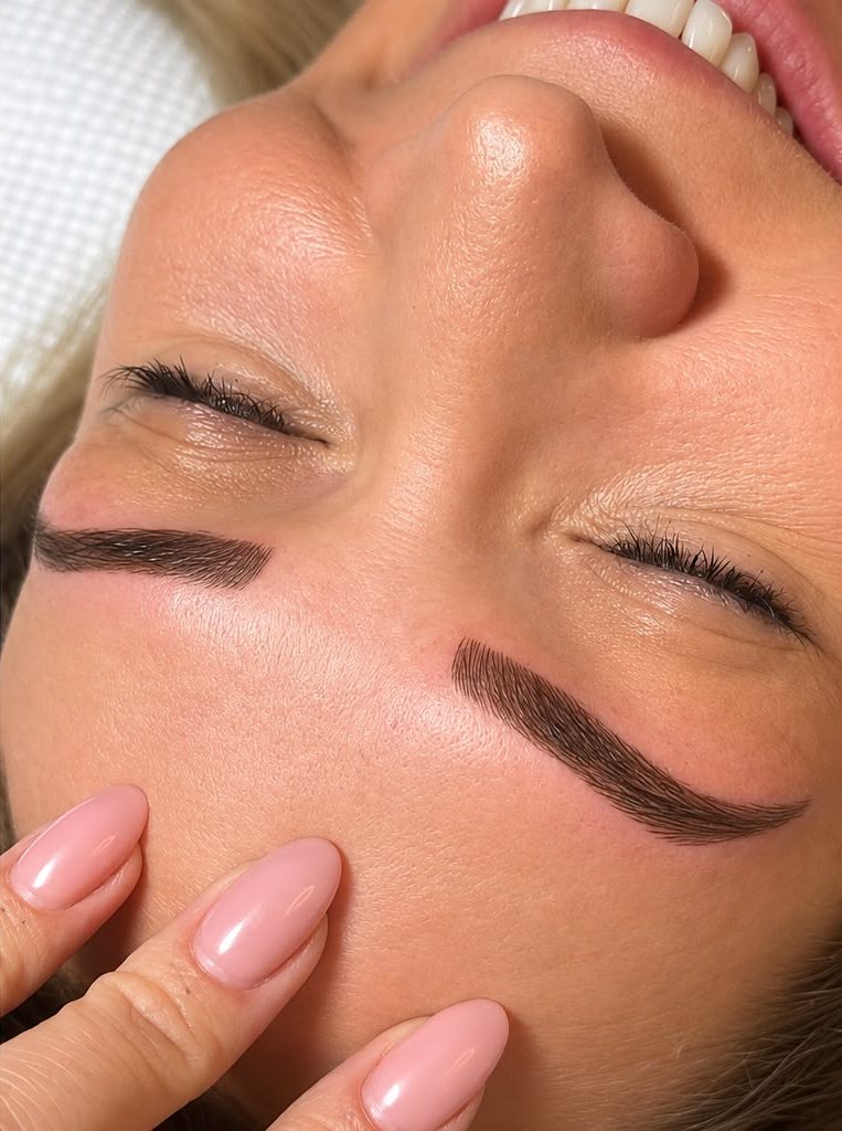 Fein gezeichnete Härchenstriche nach dem Microblading bei Glory